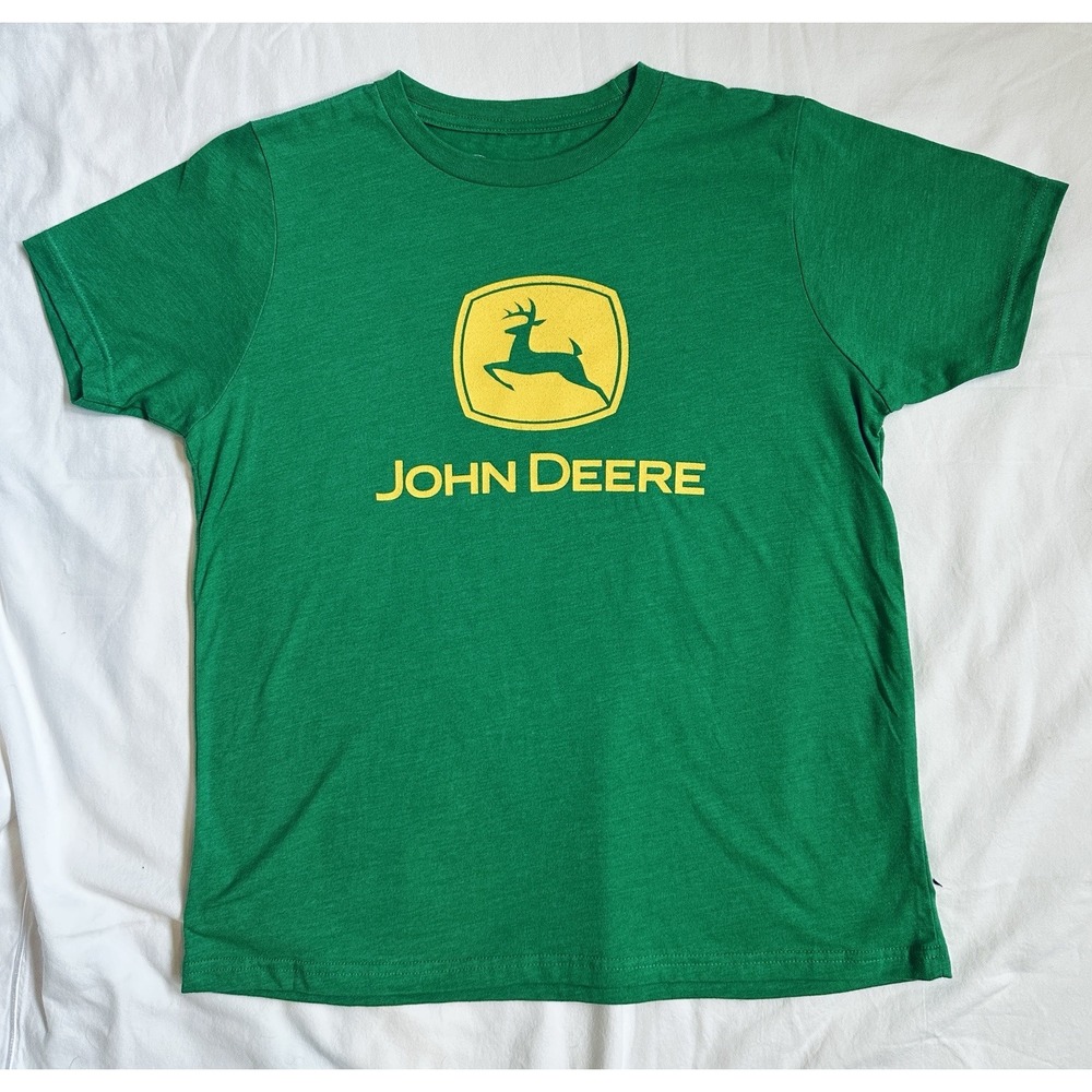 John Deere Boys Green Tee Shirt With Classic Deer Logo Size Lg. New w/Tags